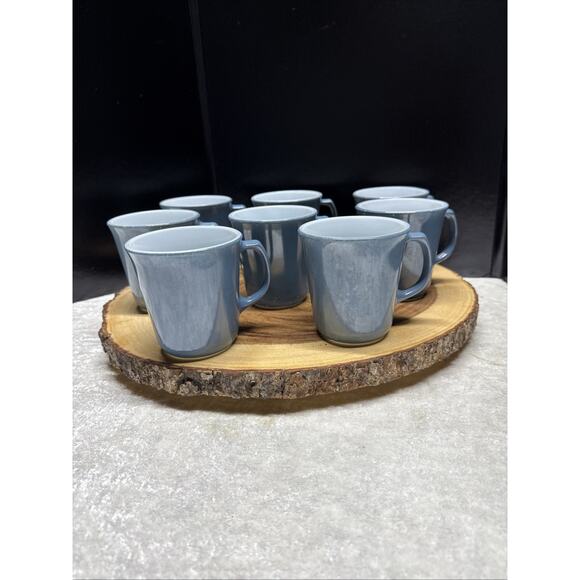 Set of 8 Pyrex & CorningWare Blue 8oz Coffee Mugs VTG 70's Milk Glass Cups - Picture 1 of 12
